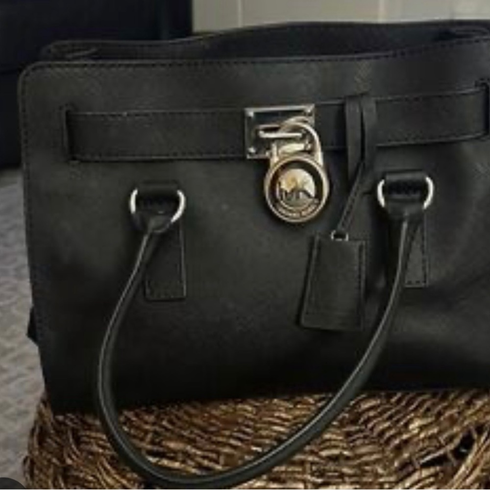 Michael Kors Black Structured Satchel Handbag with Silver Lock - Picture 2 of 5